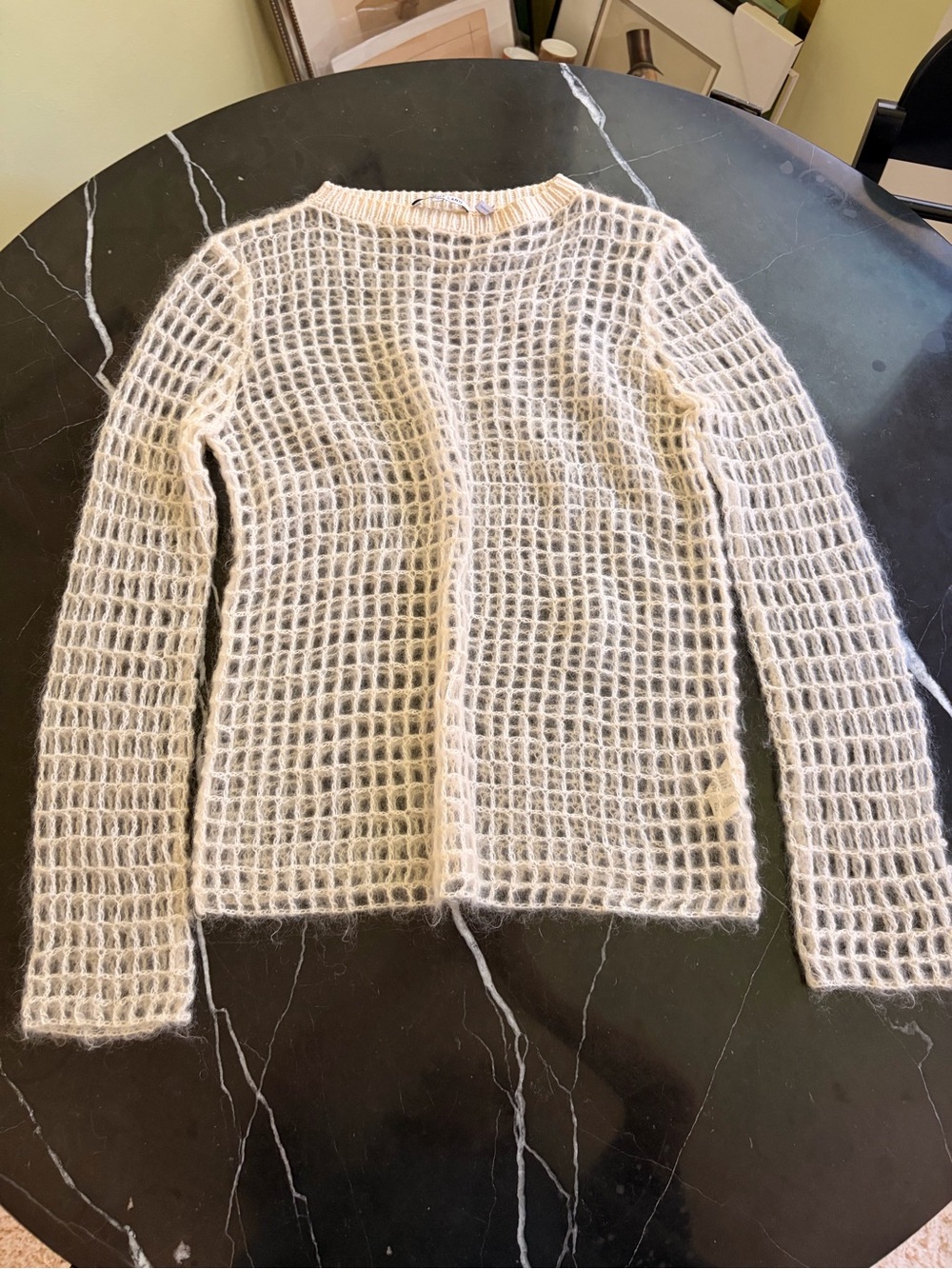 HELMUT LANG Open SO SOFT Mohair Knit Cream Size S Designer Retail $275